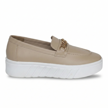 Fifify Urban Luxe Chain Lazy Loafers in Beige